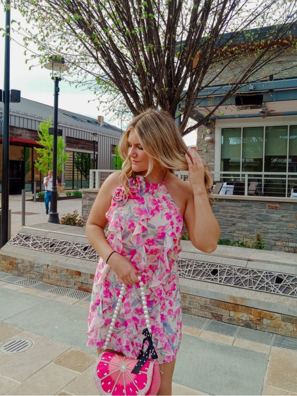 Floral Pink Ruffle Shift Dress - Picture 2 of 9